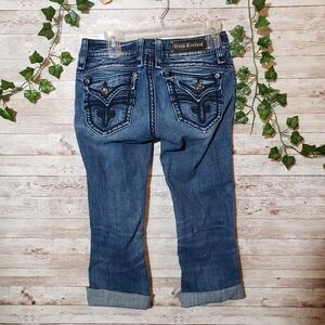 Rock Revival Gwen Boot Denim Jeans Cropped Capri Womens RR Pocket Flap